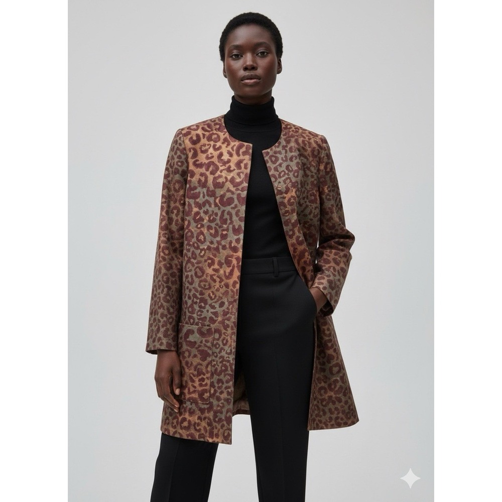 Jaeger % Linen Leopard Print Jacket Womens Medium Made in Britain Quiet Luxury